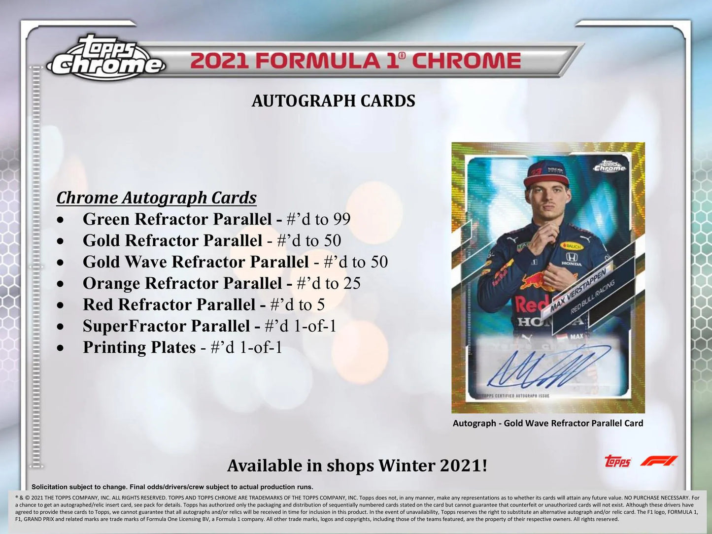 2021 Topps Chrome F1 Formula 1 Racing Hobby Box